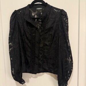 SHEIN Black Sheer Lace Blouse